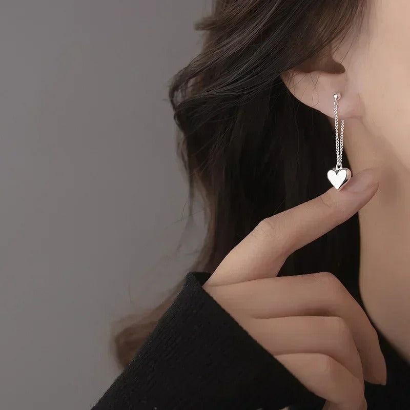 925 Sterling Silver Heart Chain Hoop Earrings