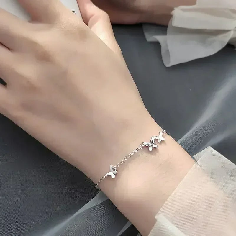 925 Sterling Silver Diamond-Studded Butterfly Bracelet