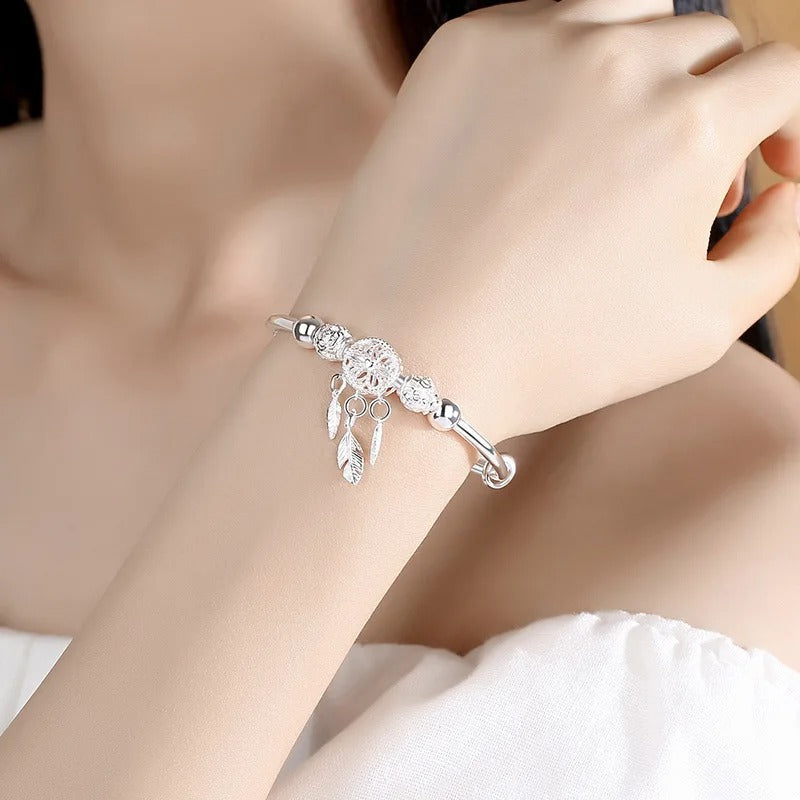 925 Sterling Silver Dreamcatcher Feather Bracelet