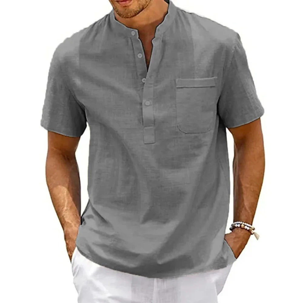 Men's Cotton Linen Henley T-Shirt