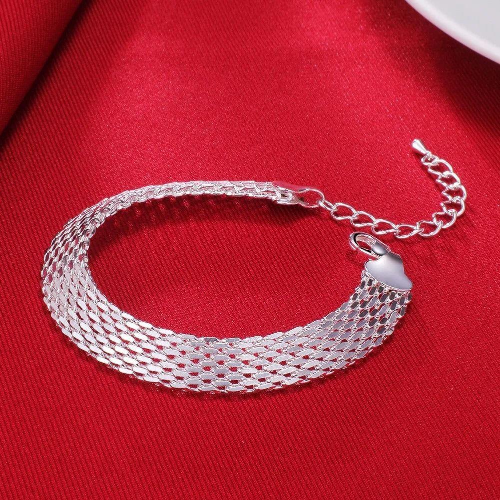 925 Sterling Silver Woven Chain Bracelet for Women
