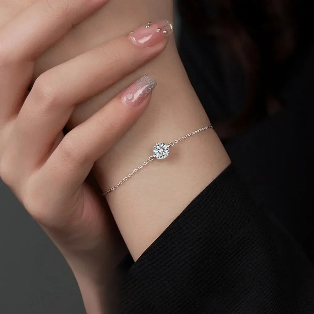 Certified 1 Carat Moissanite 925 Silver Adjustable Bracelet