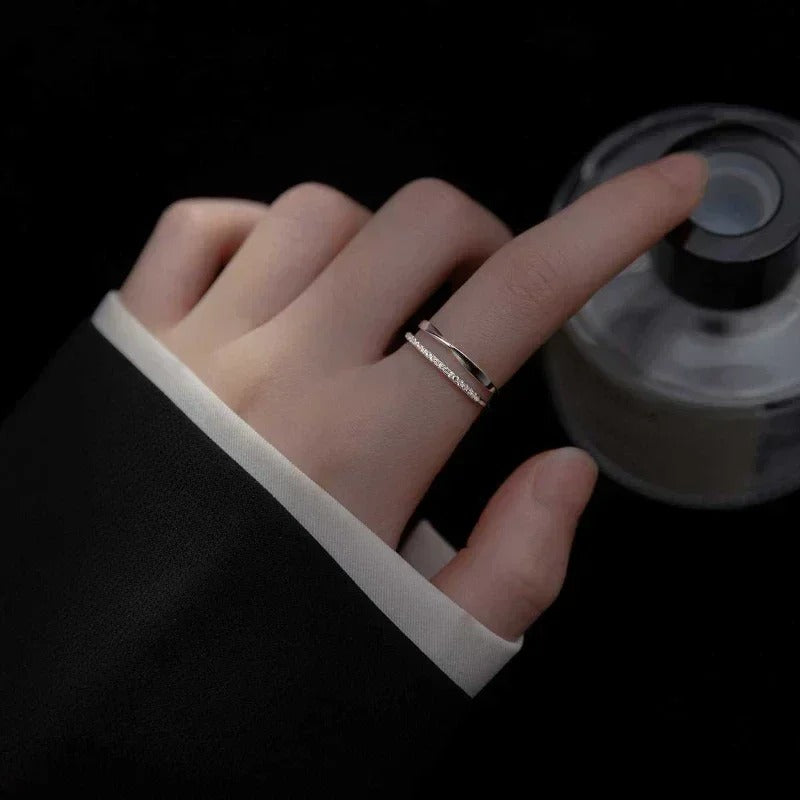 925 Sterling Silver Double Lines Cocktail Ring