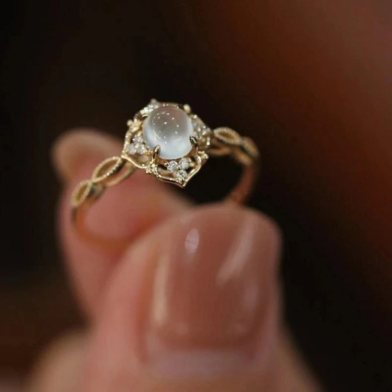 14K Gold Plated Moonstone Cat's Eye Ring