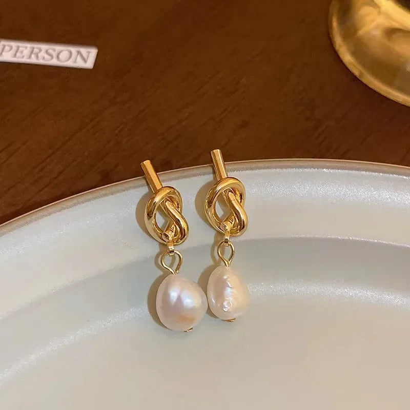 Elegant Pearl & Gold Bean Drop Earrings