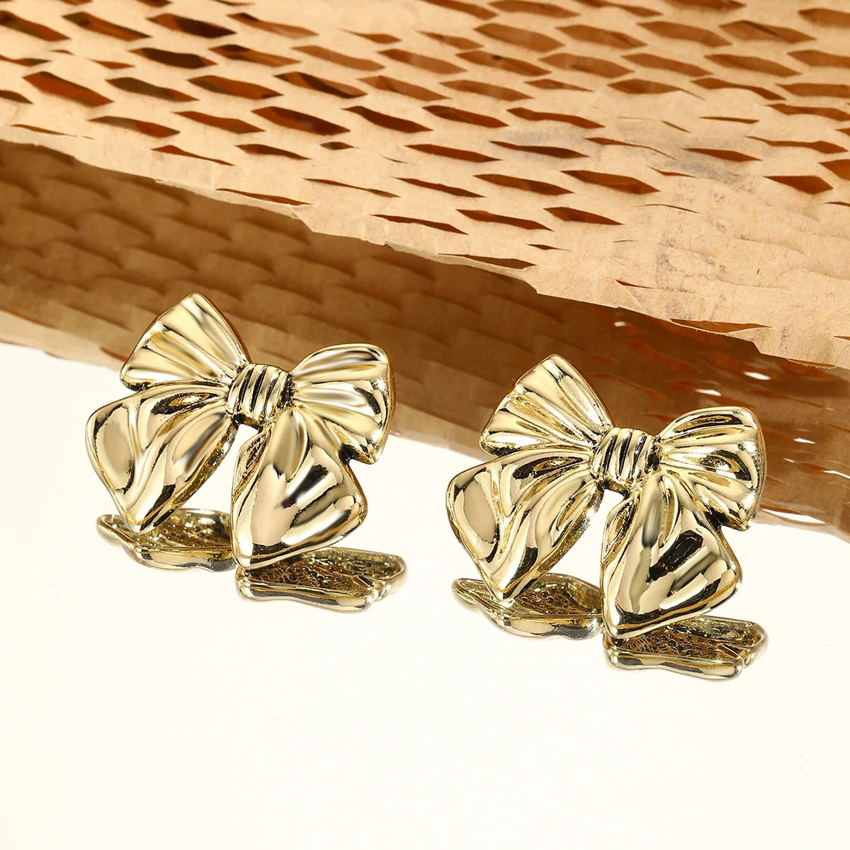 18K Gold Plated Ribbon Bow Stud Earrings