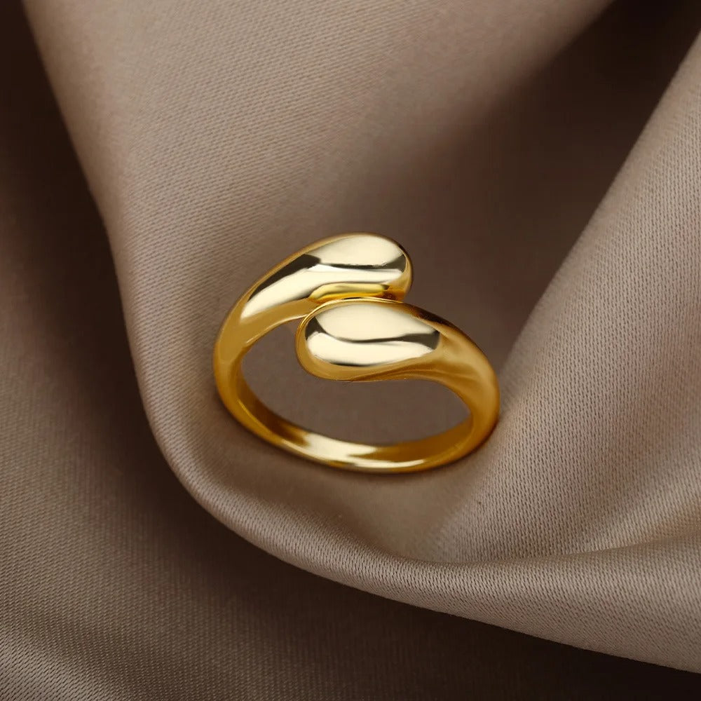 Gold Stainless Steel Double Ball Open Ring