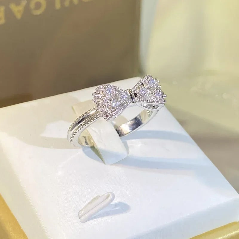 Fancy Bow CZ Silver Color Wedding Band Ring