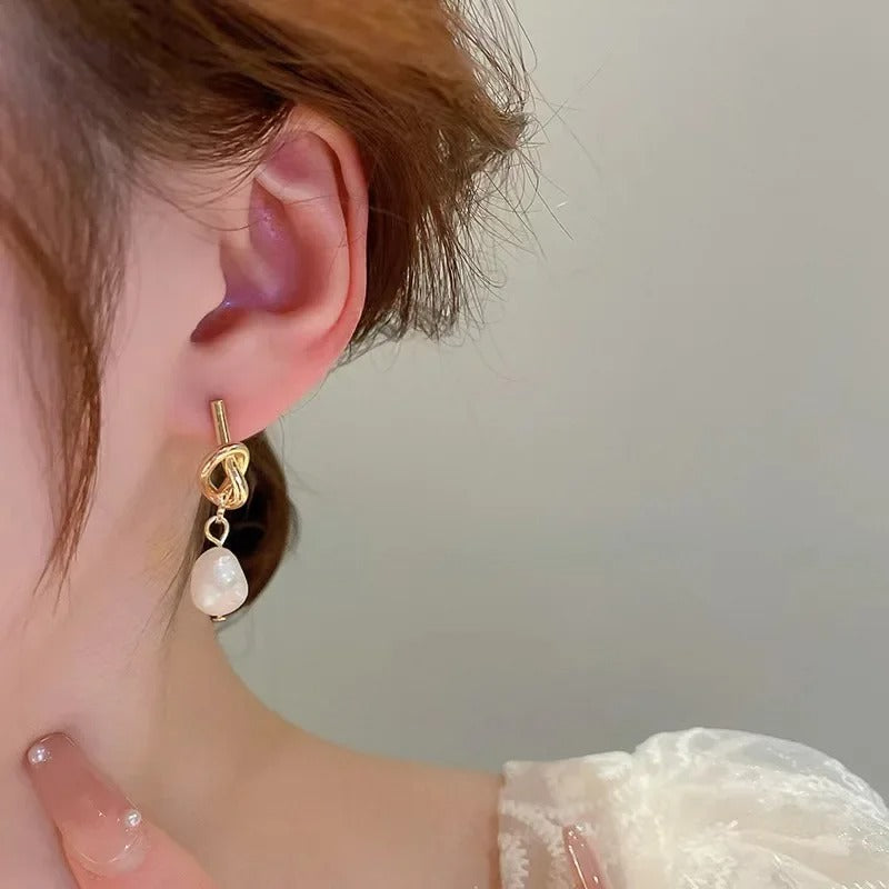 Elegant Pearl & Gold Bean Drop Earrings