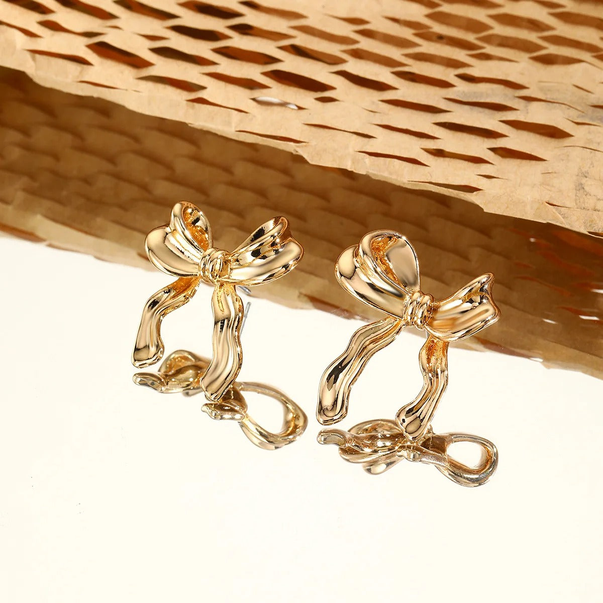 18K Gold Plated Ribbon Bow Stud Earrings