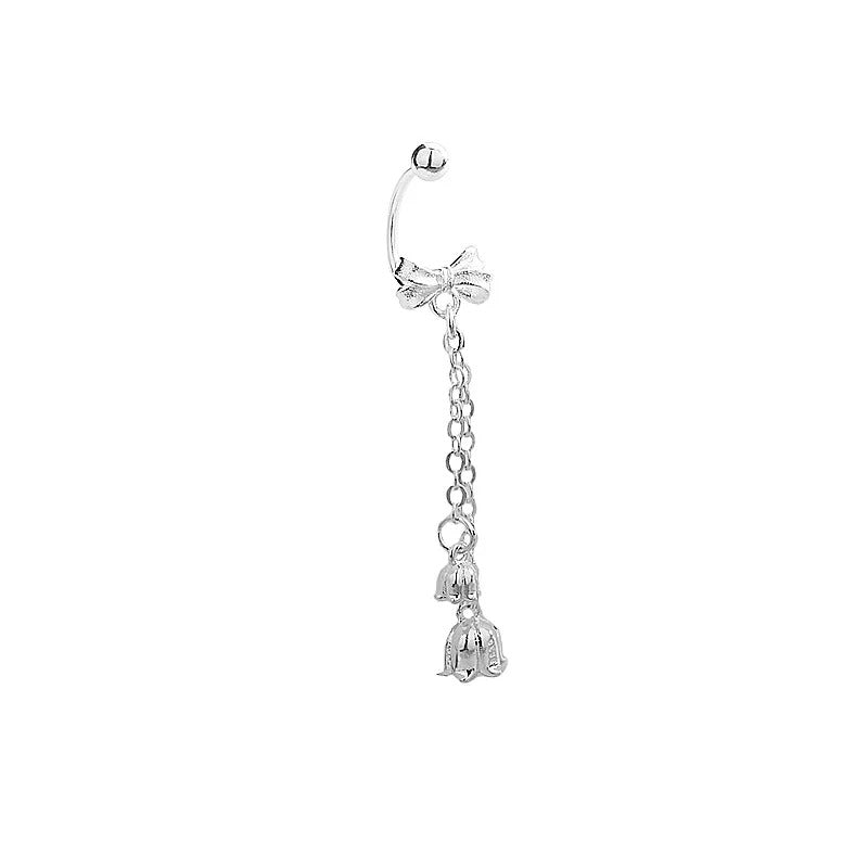 925 Sterling Silver Bow & Flower Fringe Drop Earrings