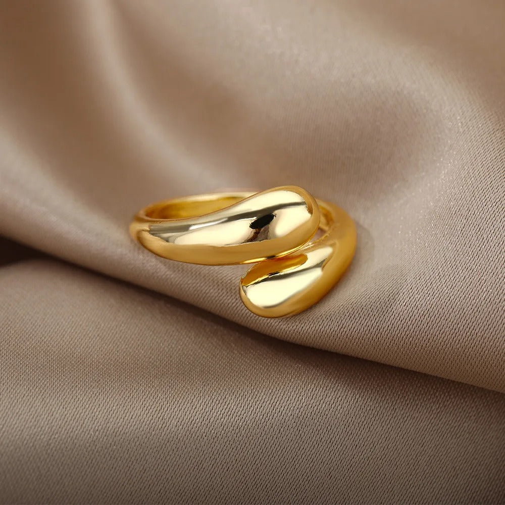 Gold Stainless Steel Double Ball Open Ring