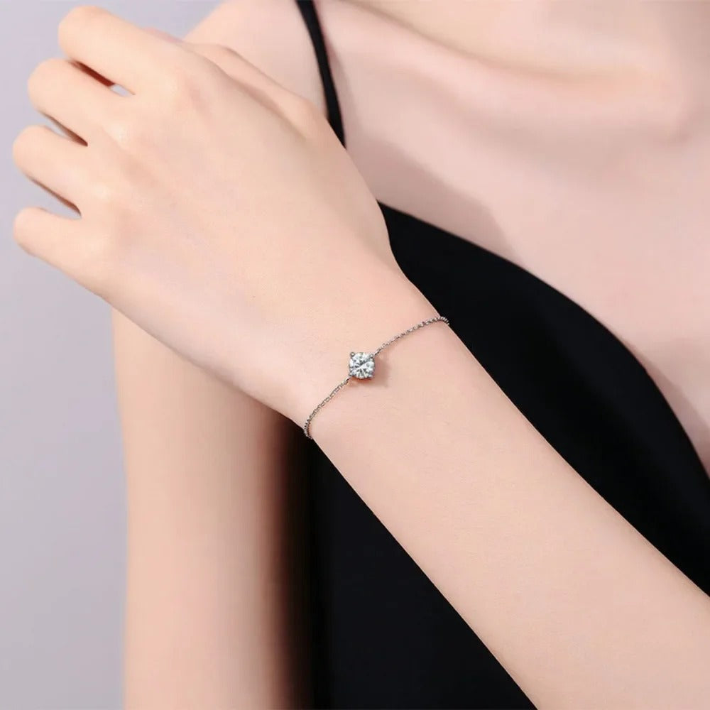 Certified 1 Carat Moissanite 925 Silver Adjustable Bracelet