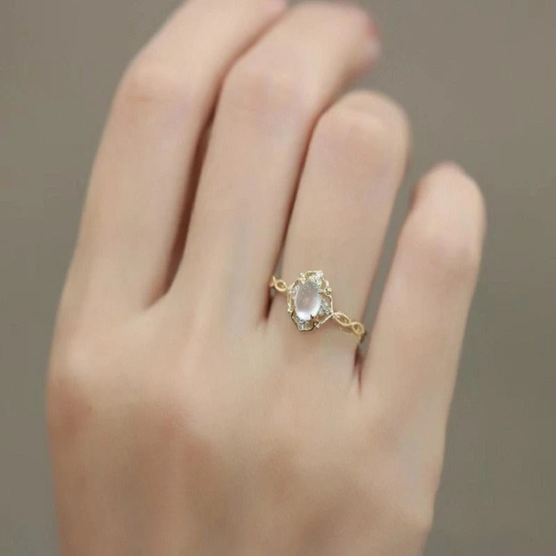 14K Gold Plated Moonstone Cat's Eye Ring