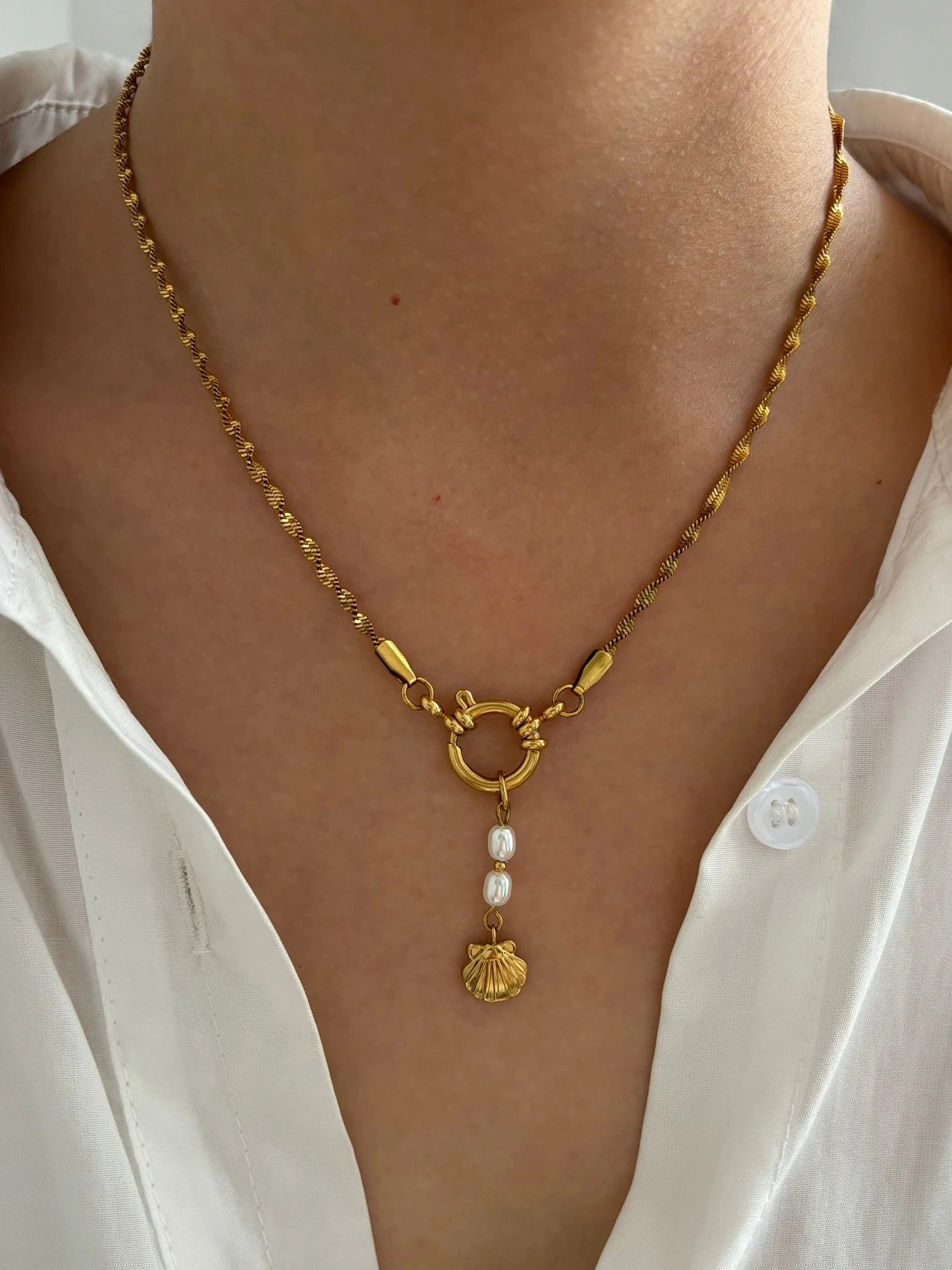 Chunky Heart & Starfish Shell Pendant Necklace