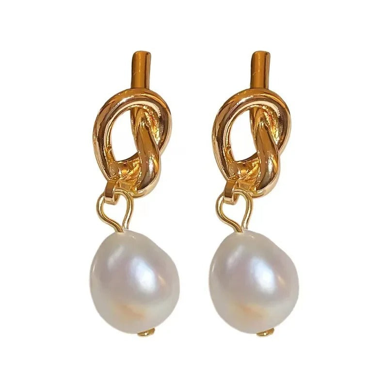 Elegant Pearl & Gold Bean Drop Earrings