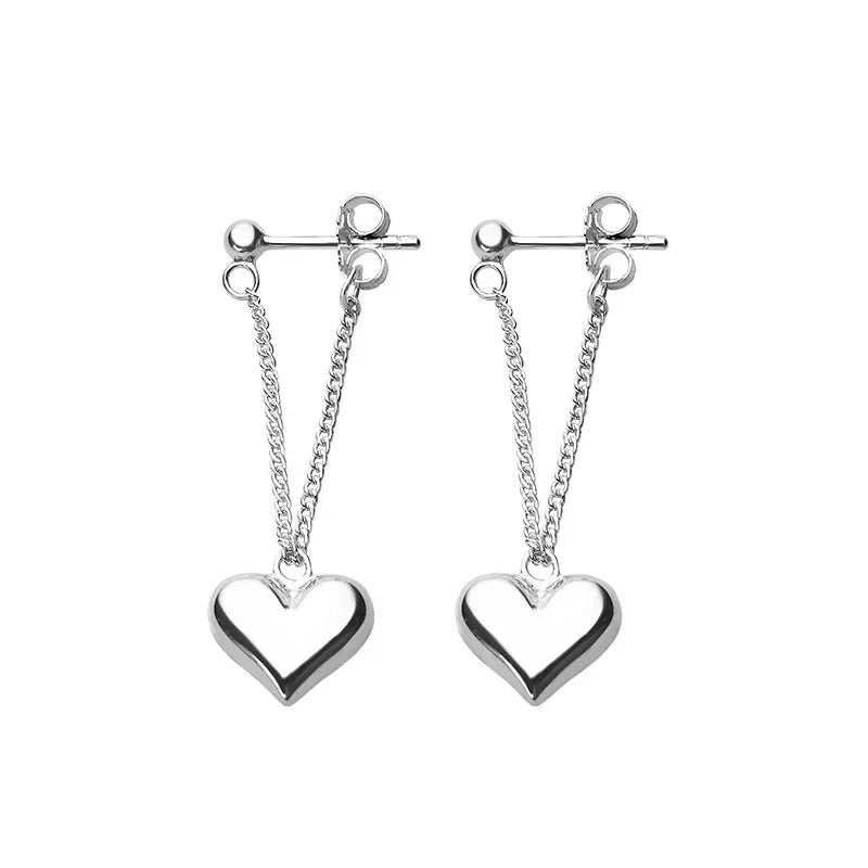 925 Sterling Silver Heart Chain Hoop Earrings