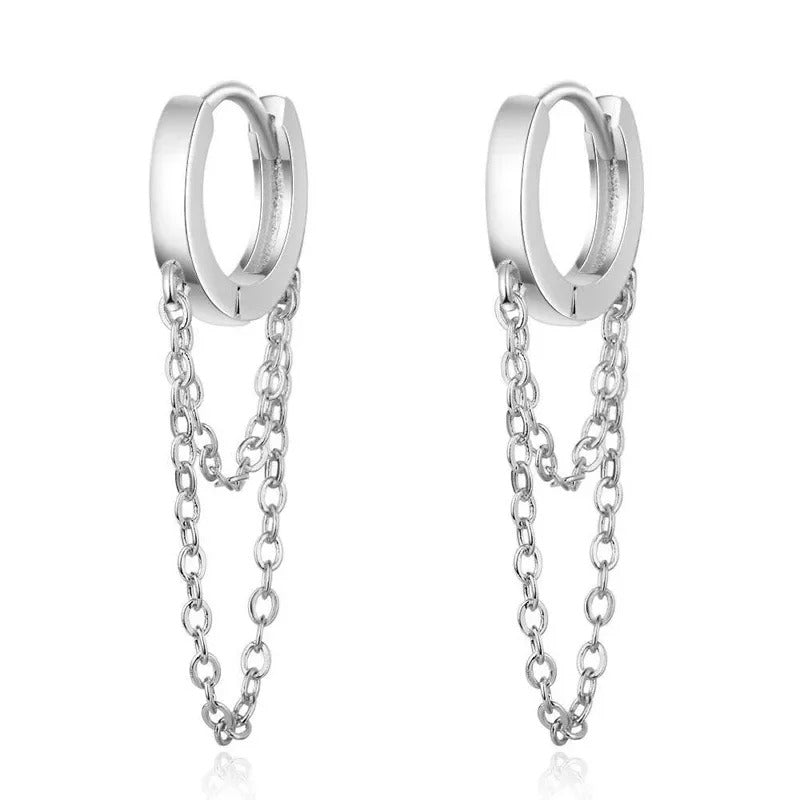 925 Sterling Silver Double Layer Tassel Hoop Earrings