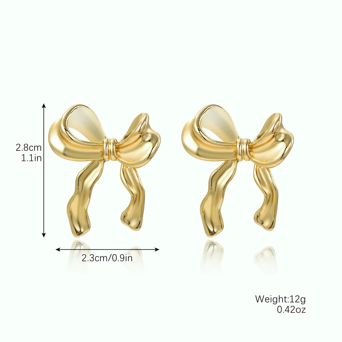 18K Gold Plated Ribbon Bow Stud Earrings