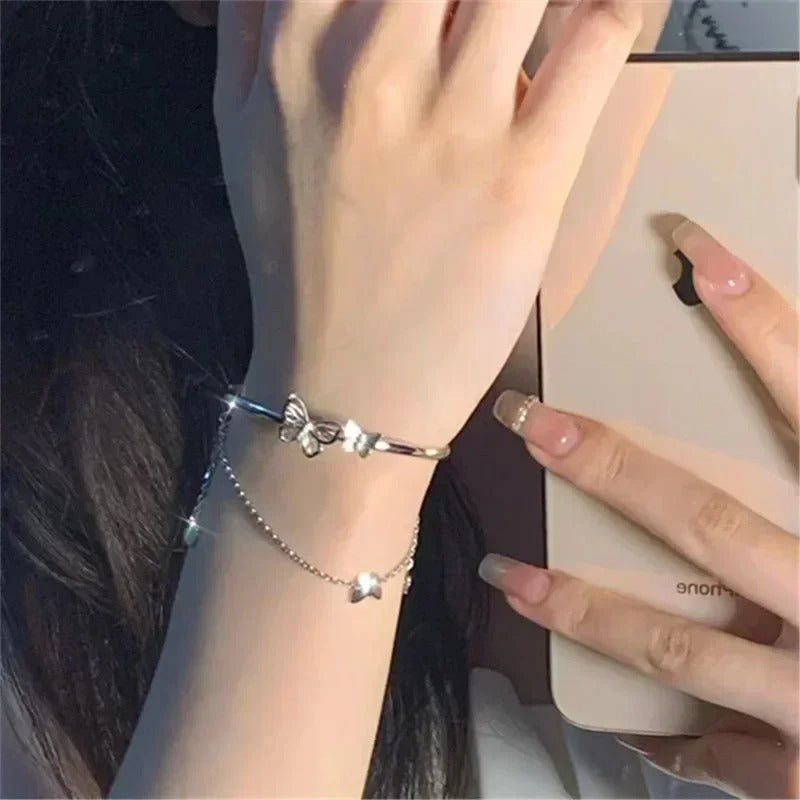 925 Sterling Silver Diamond-Studded Butterfly Bracelet