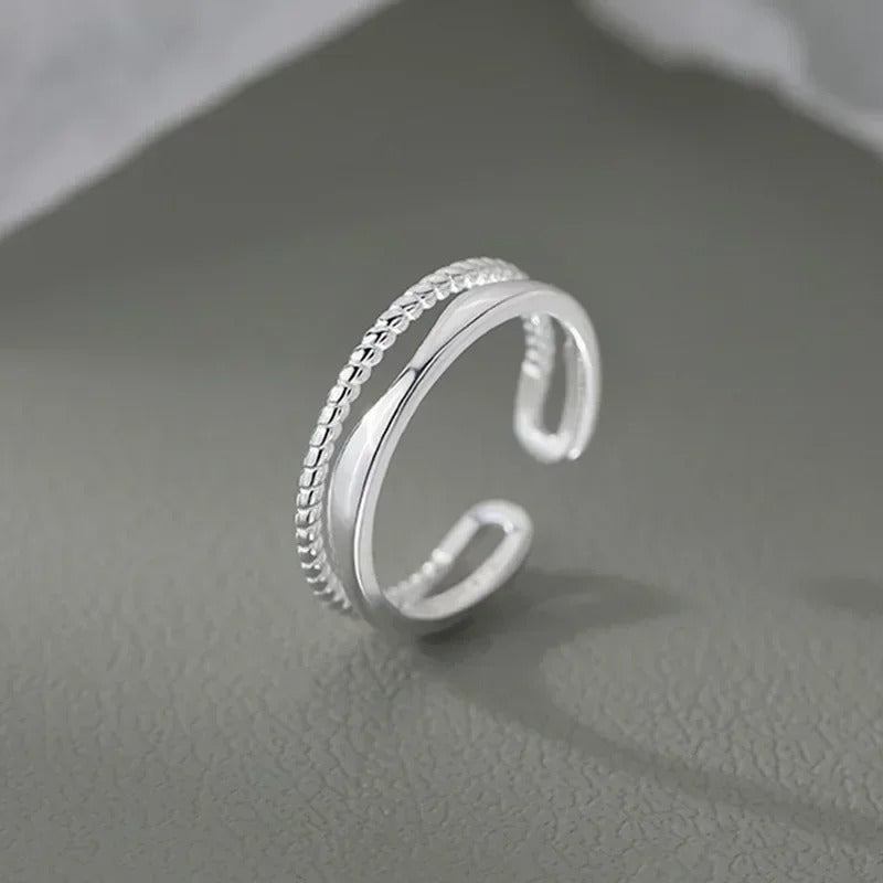 925 Sterling Silver Double Lines Cocktail Ring