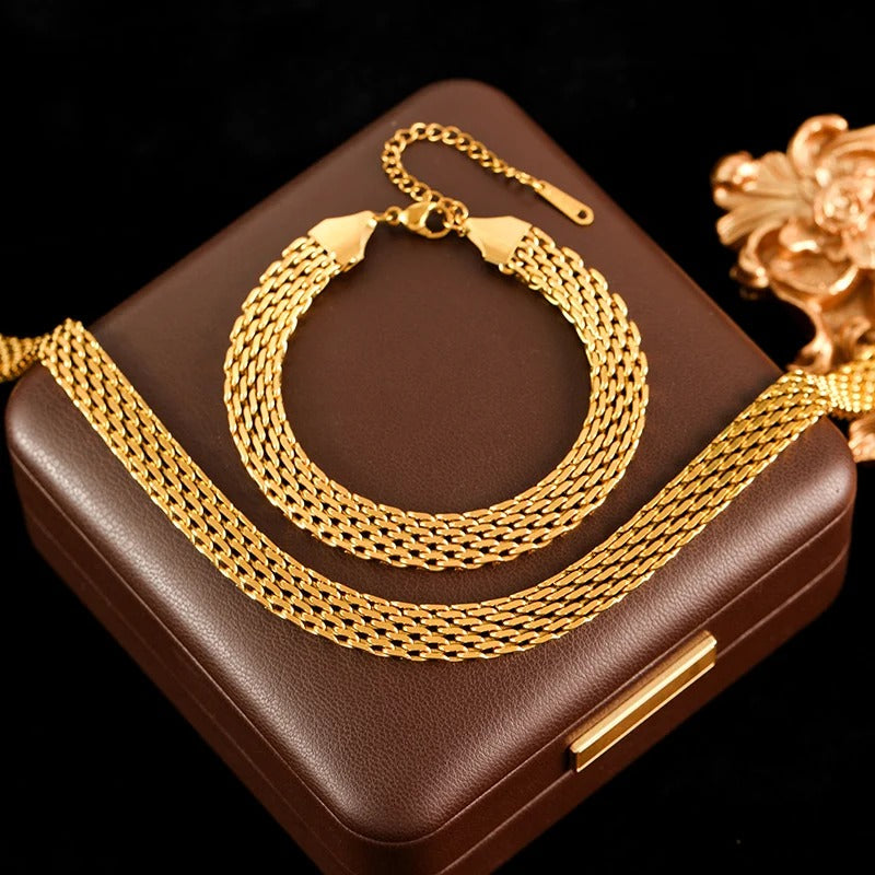 316L Stainless Steel Wide Chain Necklace & Bracelet Set
