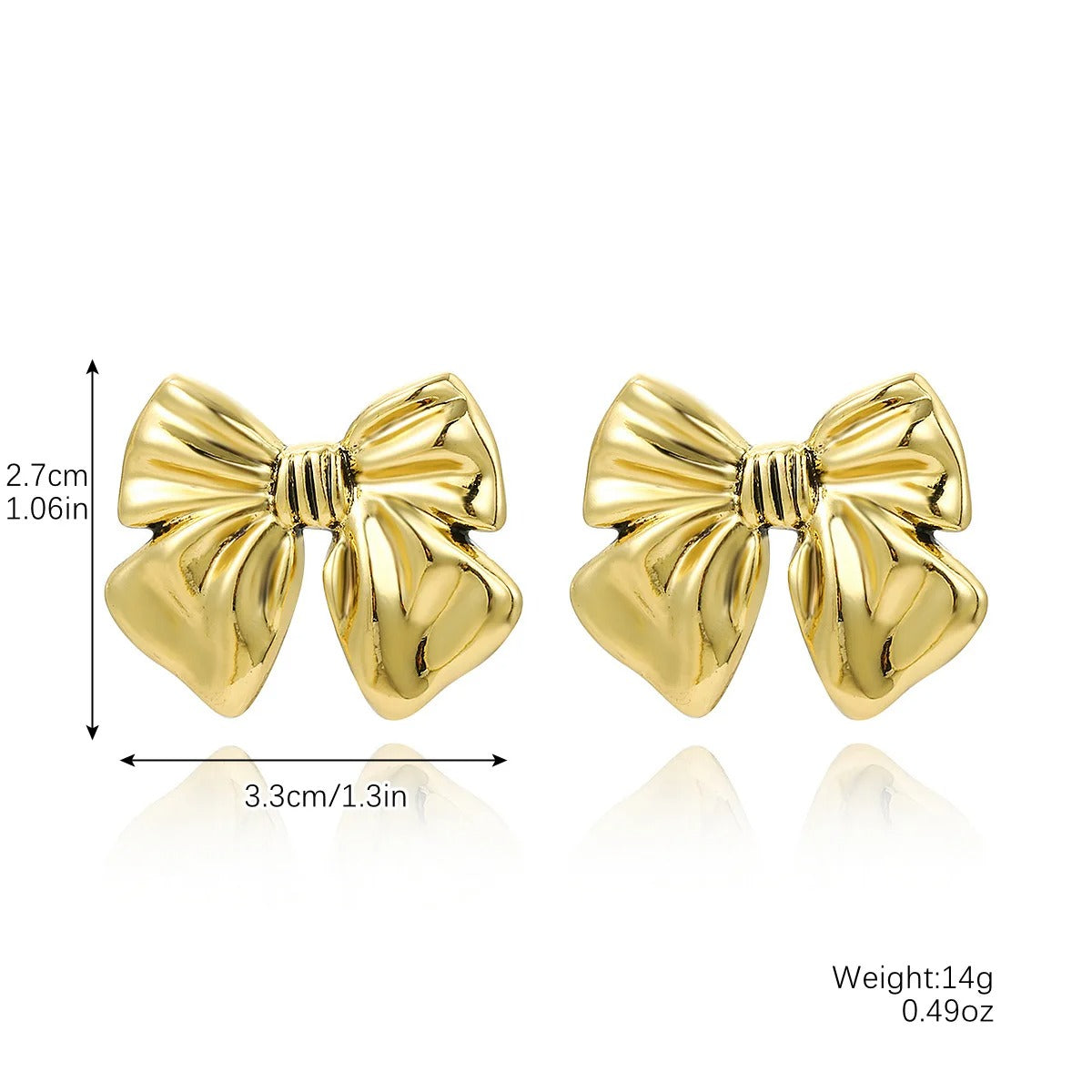 18K Gold Plated Ribbon Bow Stud Earrings