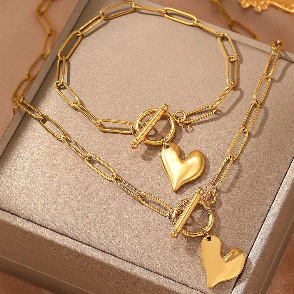 Minimalist Stainless Steel Heart Chain Necklace Gold