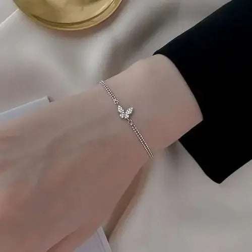 925 Sterling Silver Diamond-Studded Butterfly Bracelet