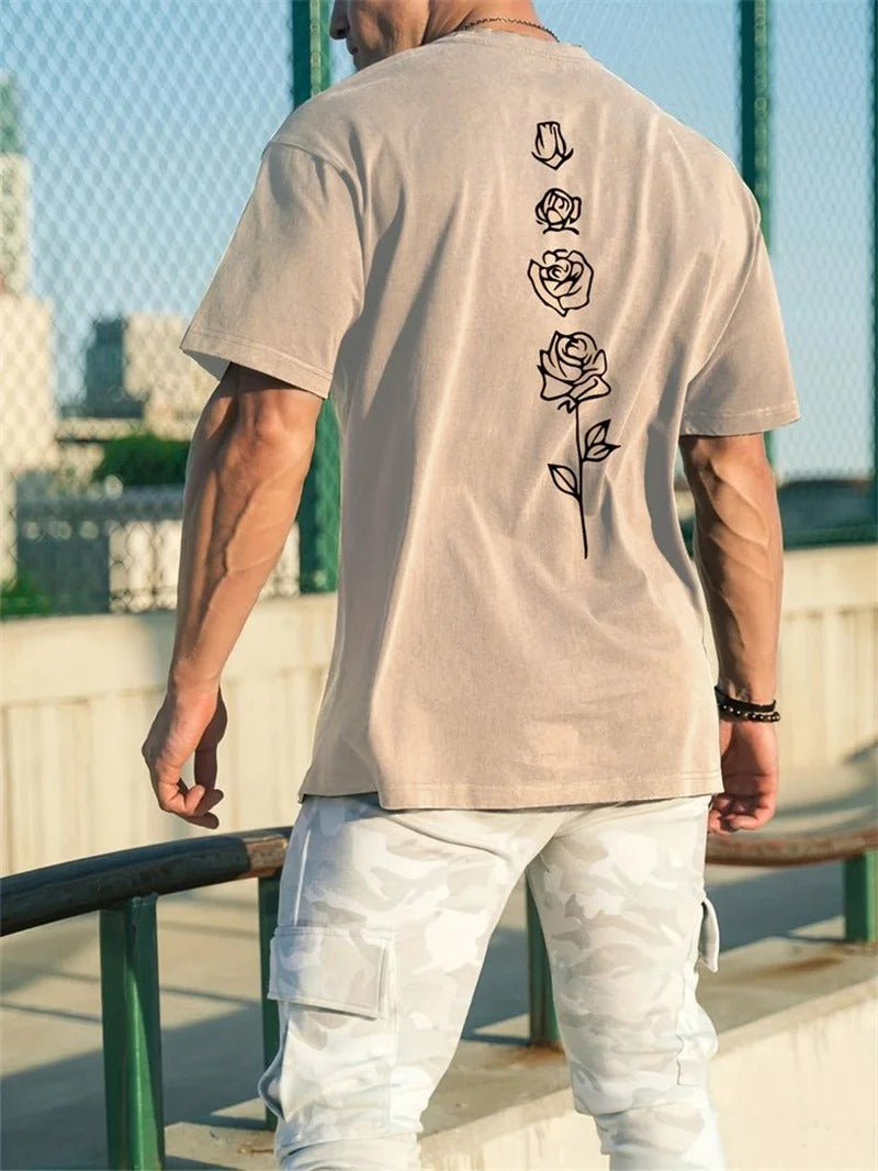 Men’s 100% Cotton Rose Print T-Shirt