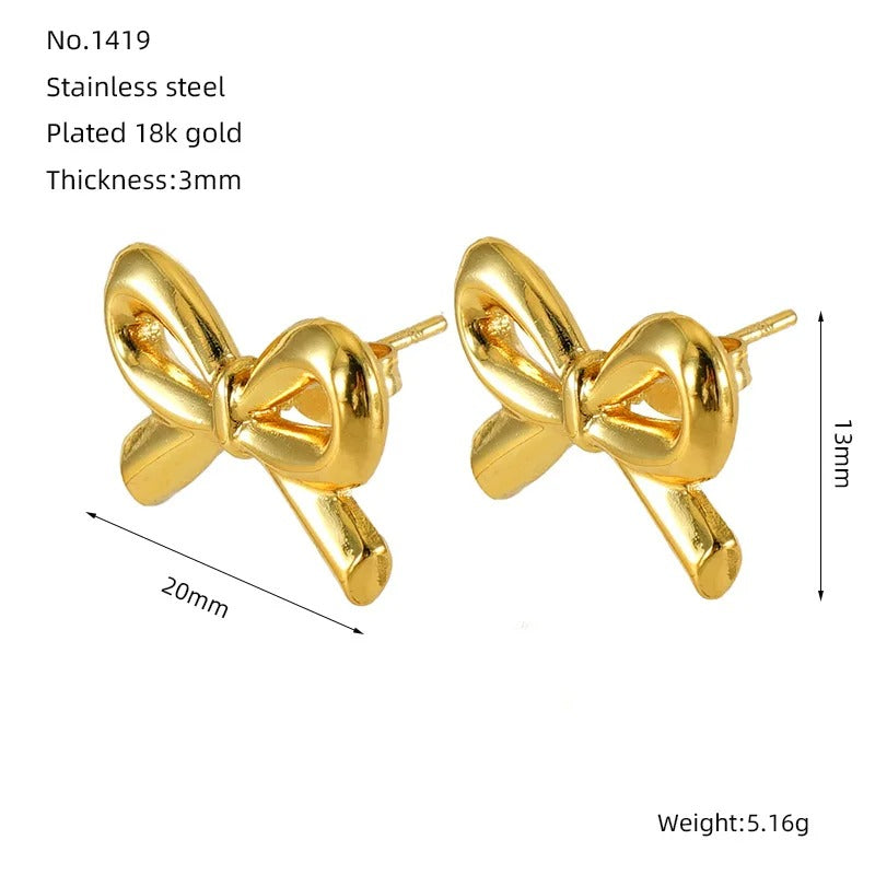 18K Gold Plated Ribbon Bow Stud Earrings