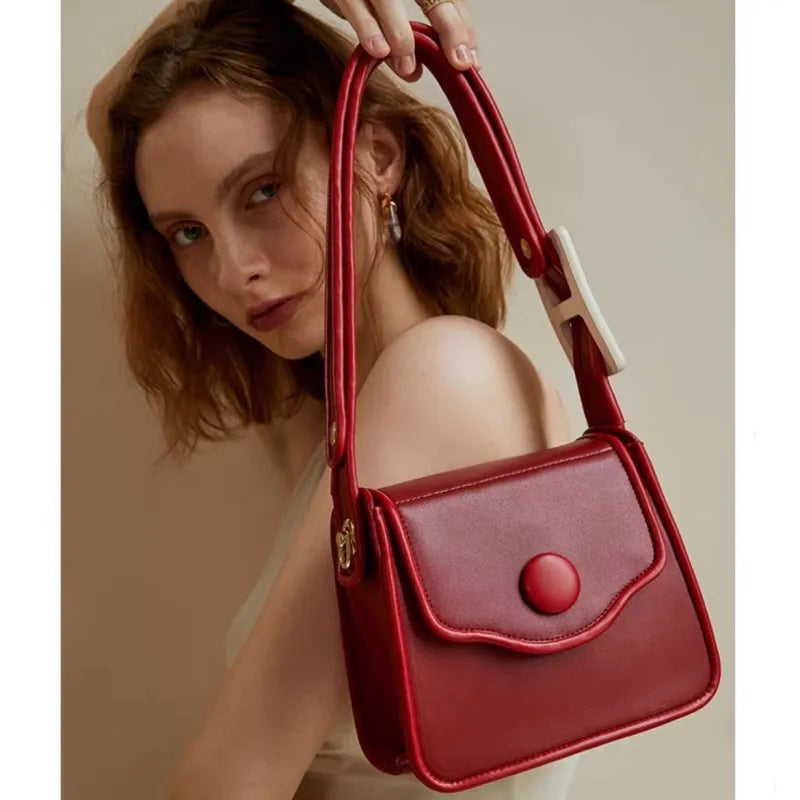 Women Fashion Solid Color Red Shoulder Bag