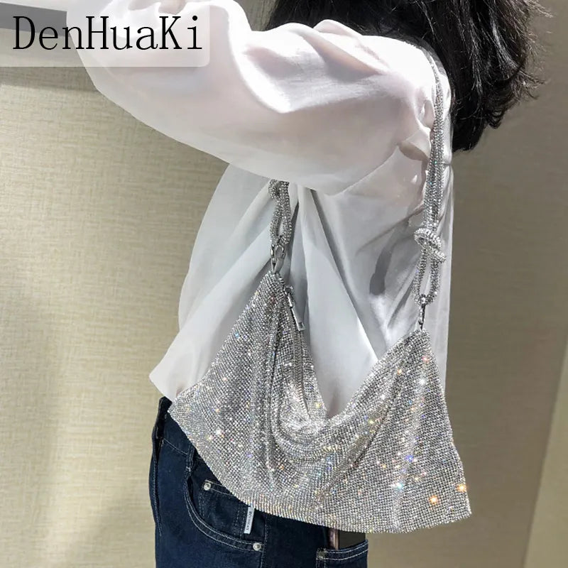 Women Shiny Rhinestones Crystal Decoration Dinner Party Wedding Handle Bag