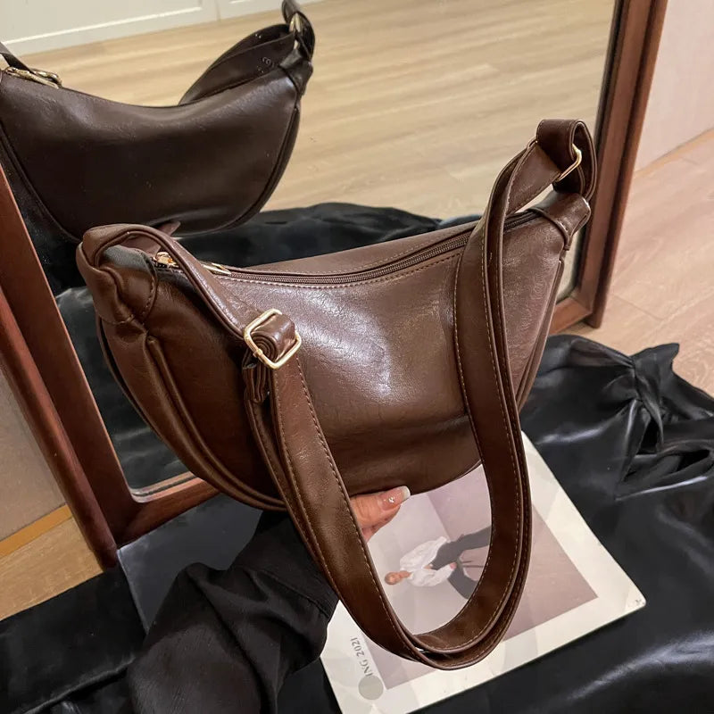 Women Fashion Retro Solid Color Dumpling Shoulder Bag