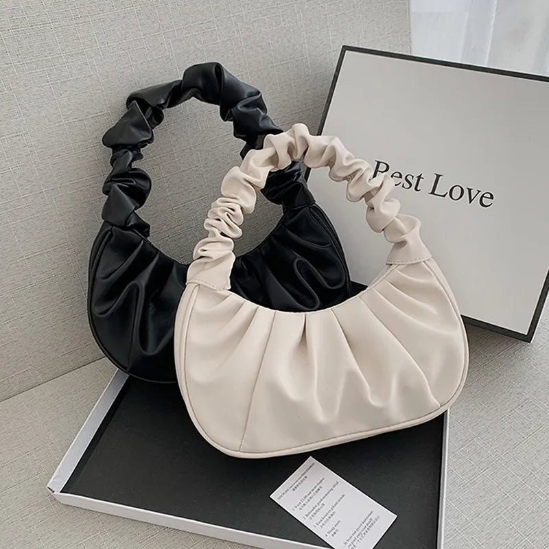 Women Casual Creative Crease Design Solid Color Pu Handle Bag