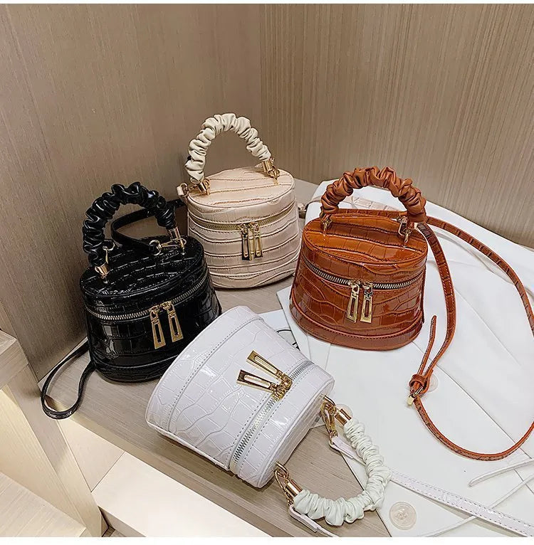 Women Vintage Chain Crease Design Square Shoulder Handle Bag