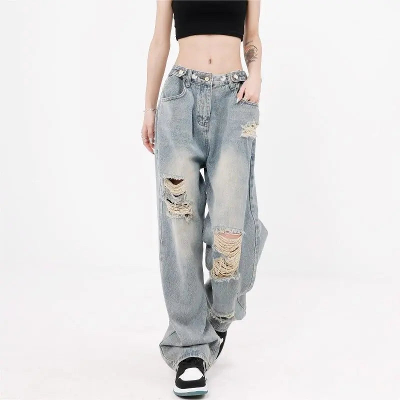 Casual Loose Gradient Ripped Jeans