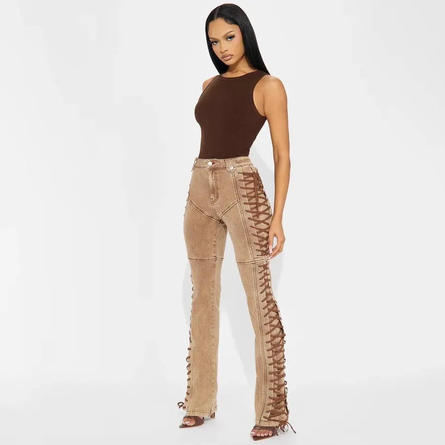 Casual Tight Side Drawstring Jeans