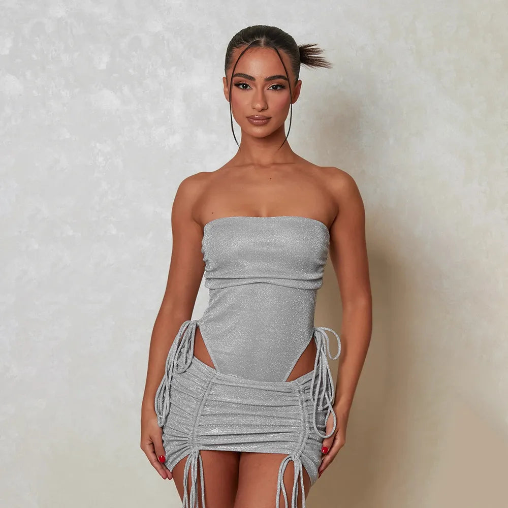 Women Fashion Sexy Bodysuits And Skirt Two-Piece Set