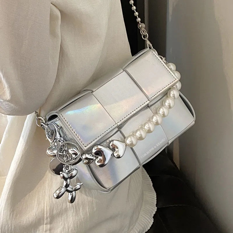 Women Fashion Solid Color Love Chain Small Square Shoulder Bag