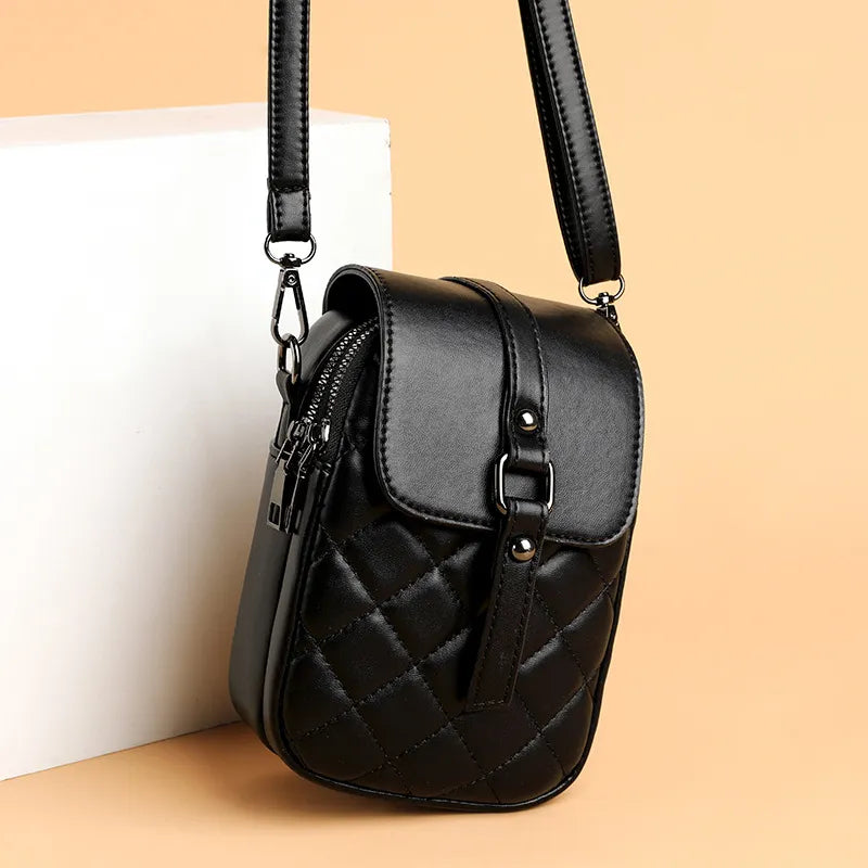 Women Fashion Simple Solid Color Rhombic Embroidery PU Mini Crossbody Bag