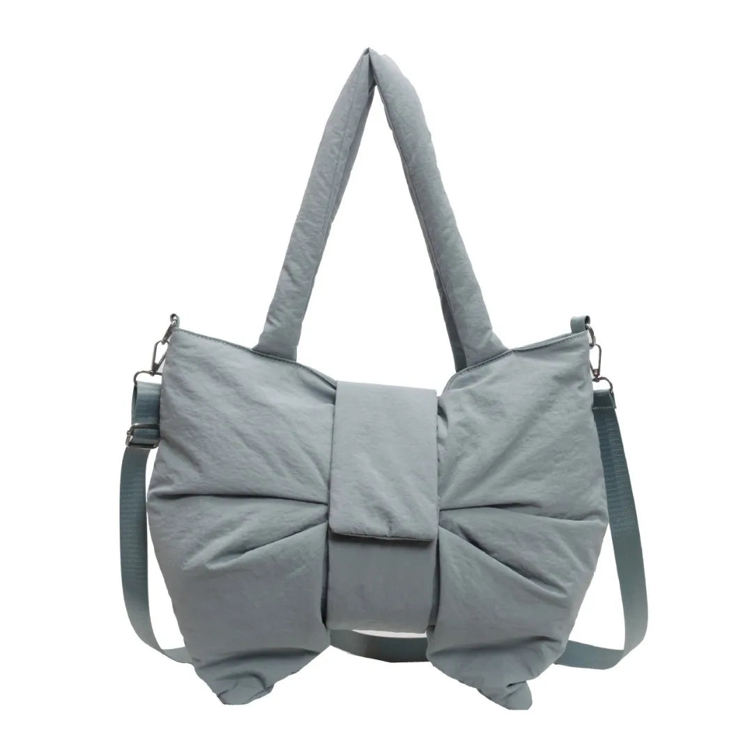 Women Fashion Elegant Solid Color Bowknot Nylon Cloth Shoulder Bag