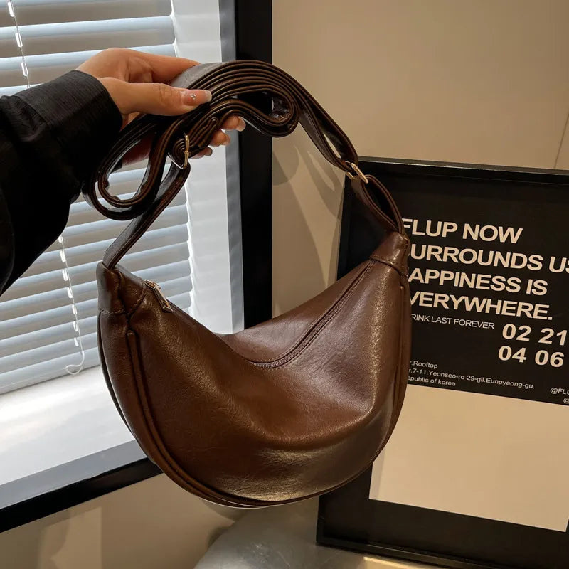 Women Fashion Retro Solid Color Dumpling Shoulder Bag