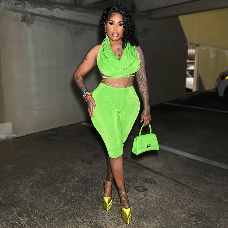 Women Fashion Sexy Solid Color Crop Top Backless Hoodies Tight Pants Two-Piece Set