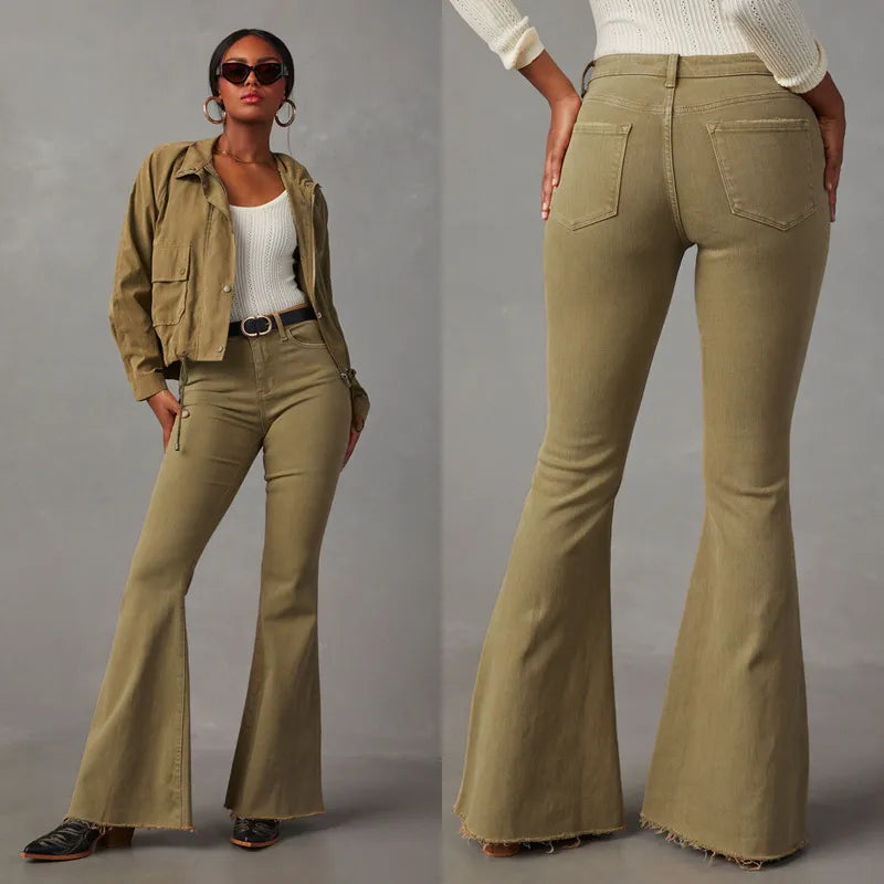 Solid Color Flared Jeans