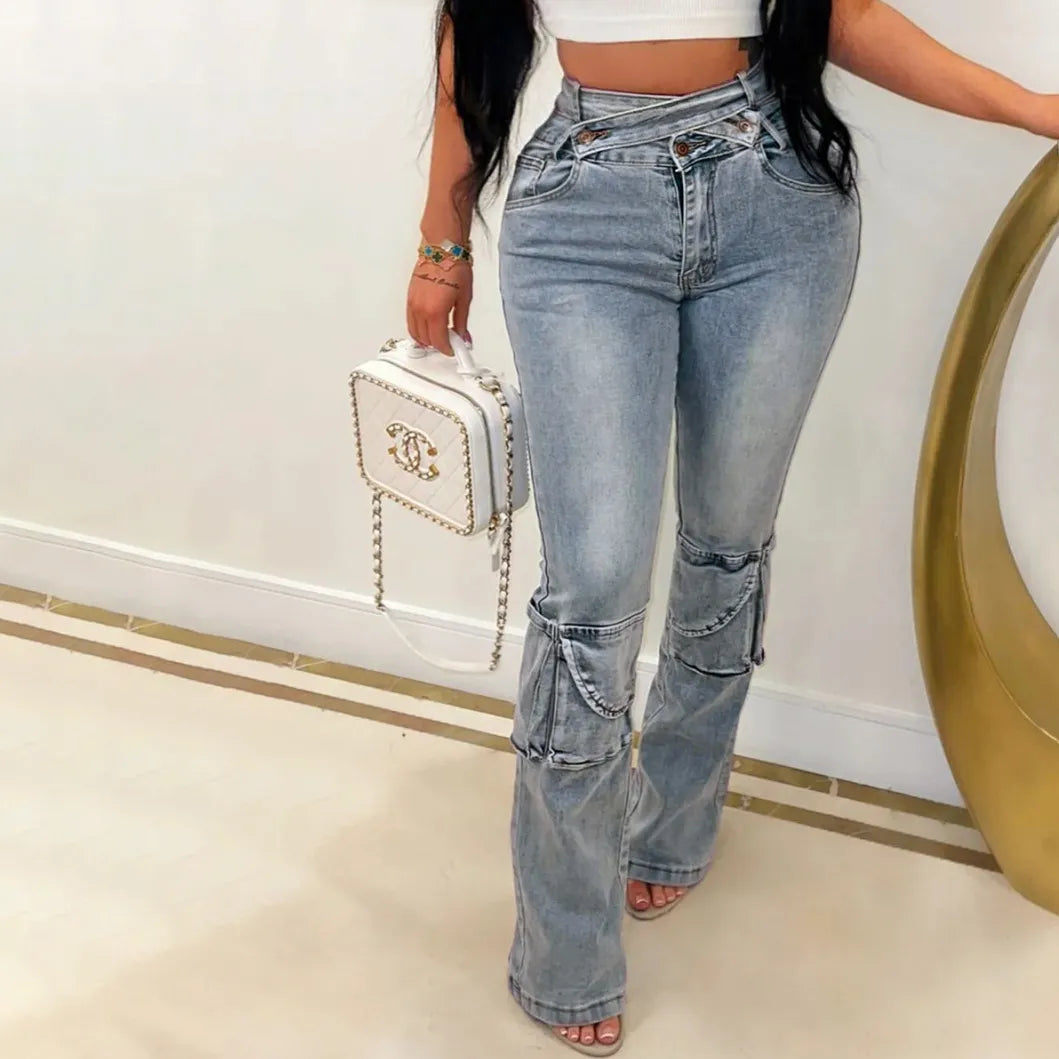 Stitching Multi-Pocket Jeans