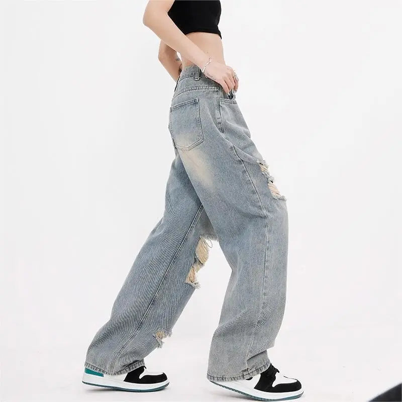 Casual Loose Gradient Ripped Jeans
