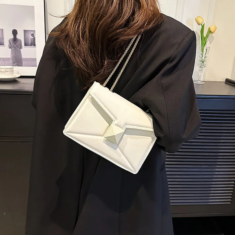 Metal Chain Flap Square PU Underarm Bag