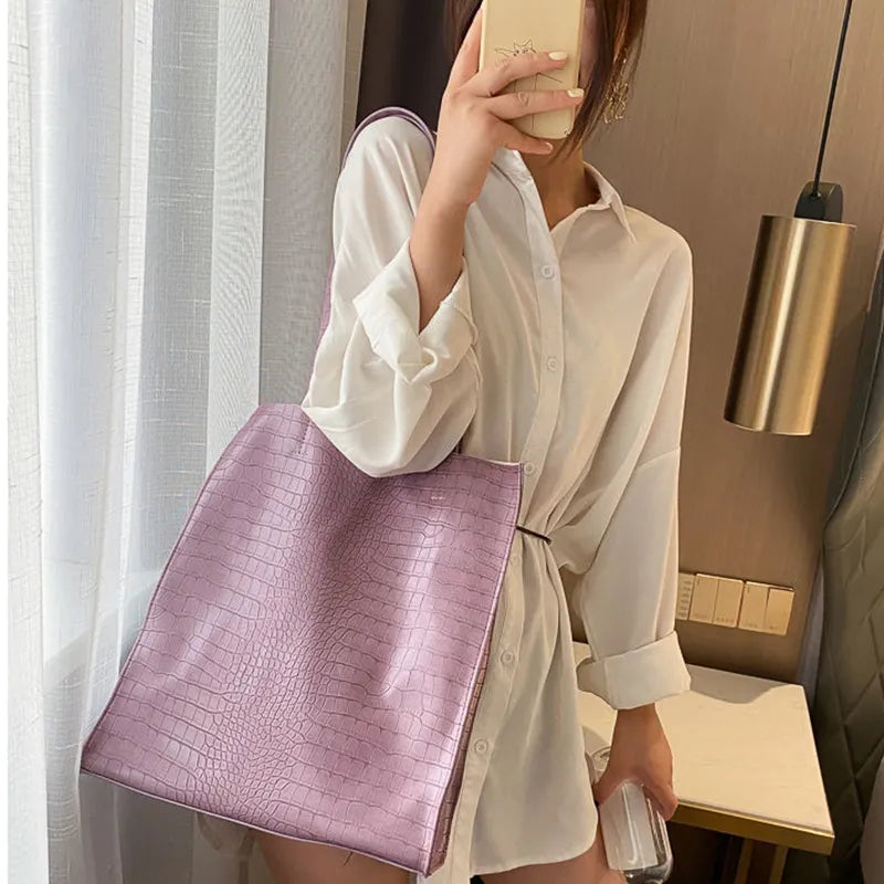 Crocodile Pattern Large Capacity PU Shoulder Bag