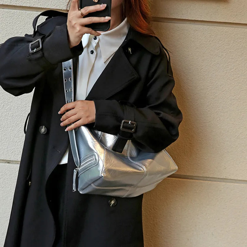 Women Fashion Punk Zipper PU Shoulder Bag